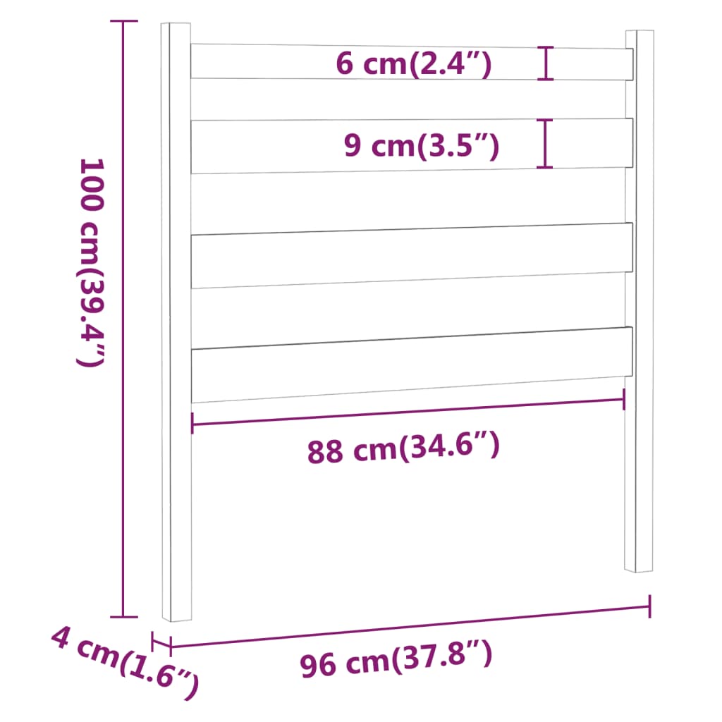 vidaXL sengegærde 96x4x100 cm massivt fyrretræ sort