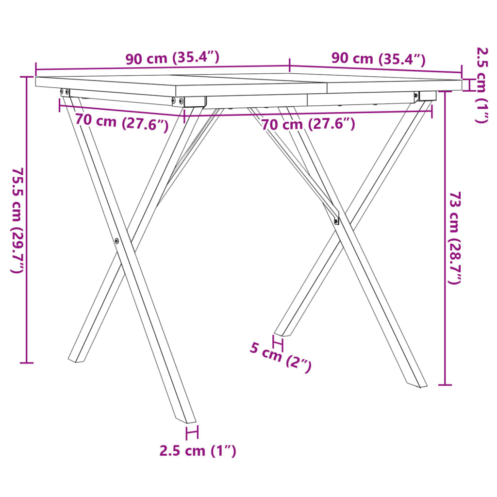 vidaXL spisebord 90x90x75,5 cm X-stel massivt fyrretræ og støbejern