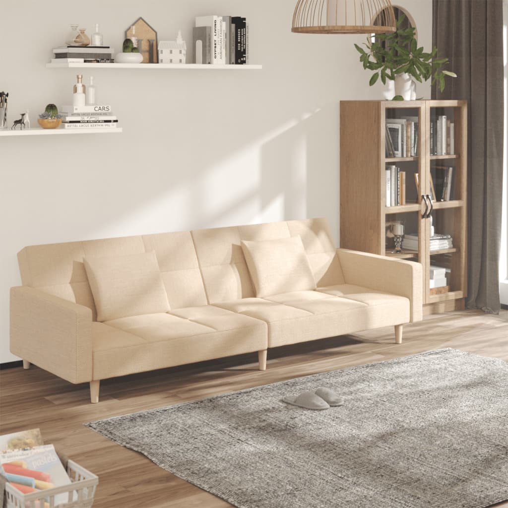 vidaXL 2-personers sovesofa med 2 puder stof cremefarvet