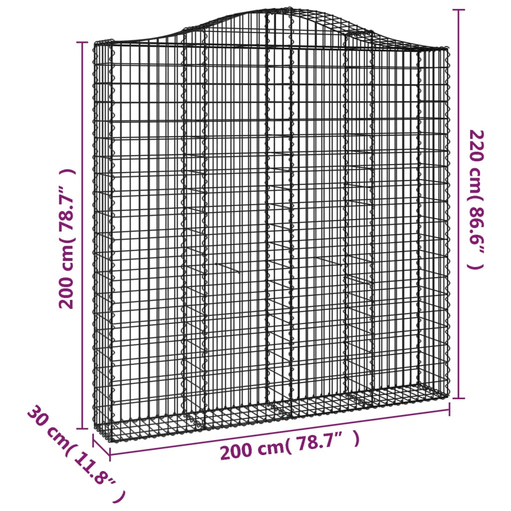 vidaXL buede gabionkurve 6 stk. 200x30x200/220 cm galvaniseret jern