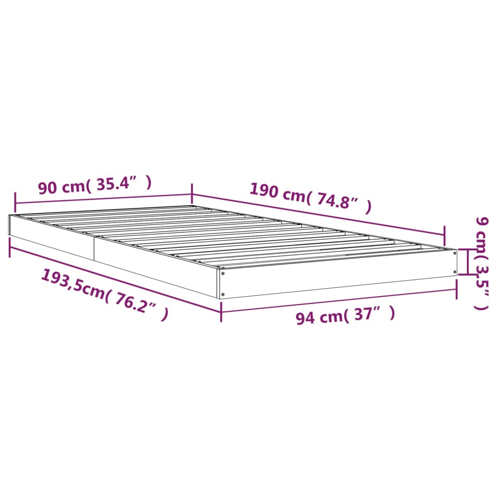 vidaXL sengeramme 90x190 cm massivt fyrretræ sort