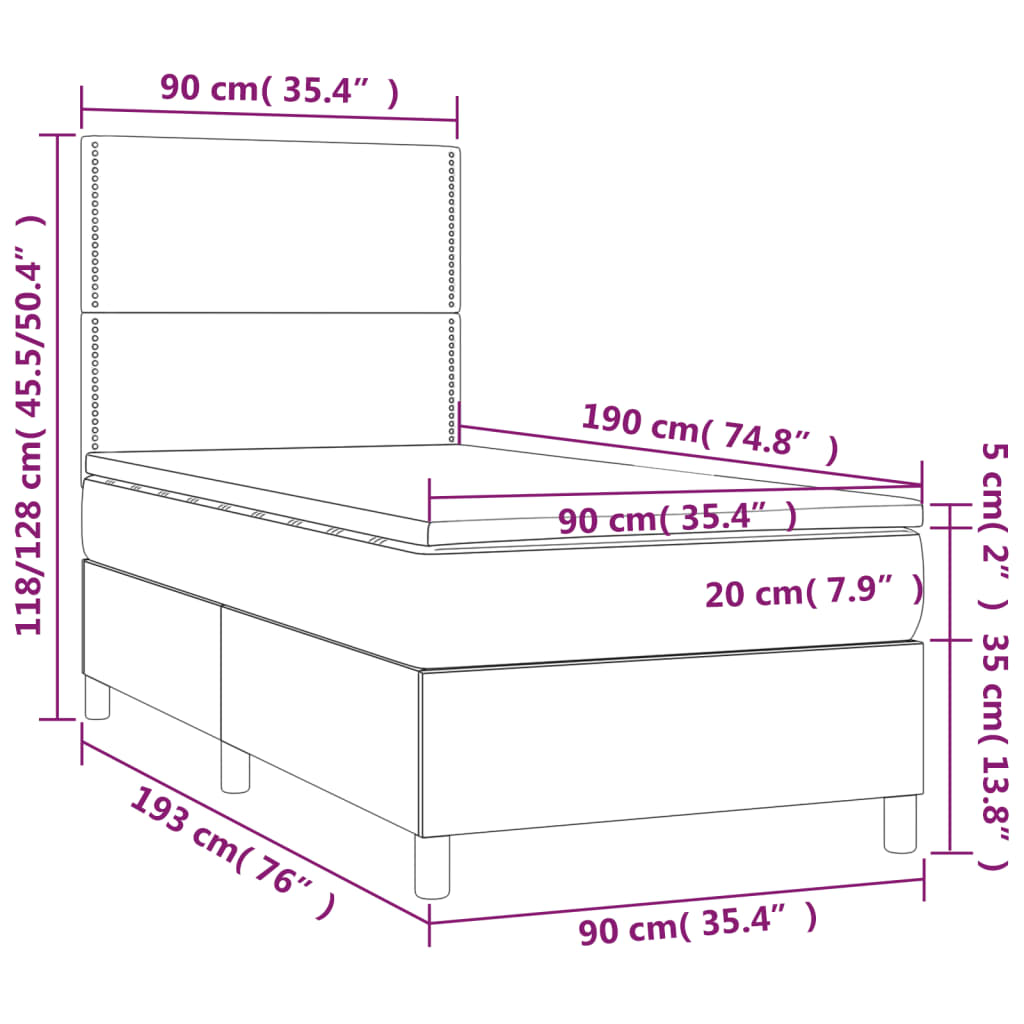 vidaXL kontinentalseng med madras 90x190 cm stof sort