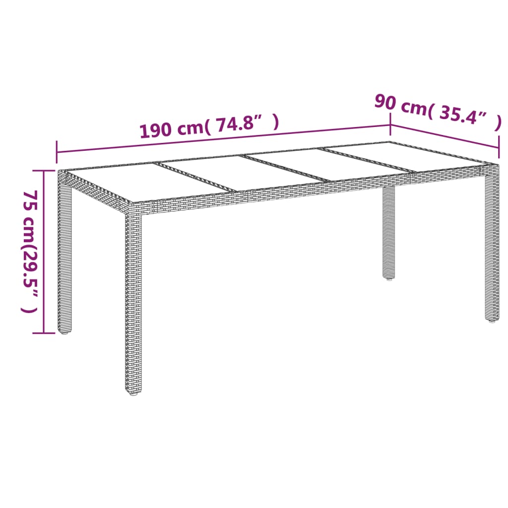 vidaXL havebord med glastop 150x90x75 cm polyrattan sort