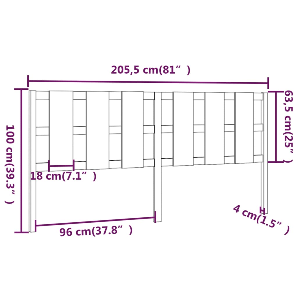 vidaXL sengegærde 205,5x4x100 cm massivt fyrretræ