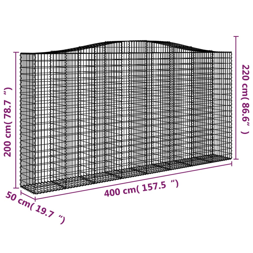 vidaXL buede gabionkurve 3 stk. 400x50x200/220 cm galvaniseret jern