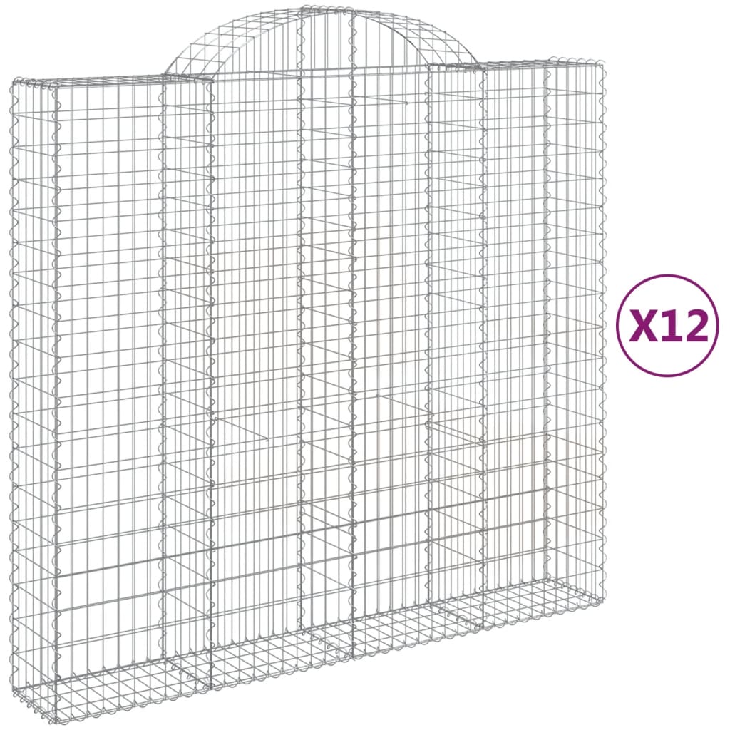 vidaXL buede gabionkurve 12 stk. 200x50x180/200 cm galvaniseret jern