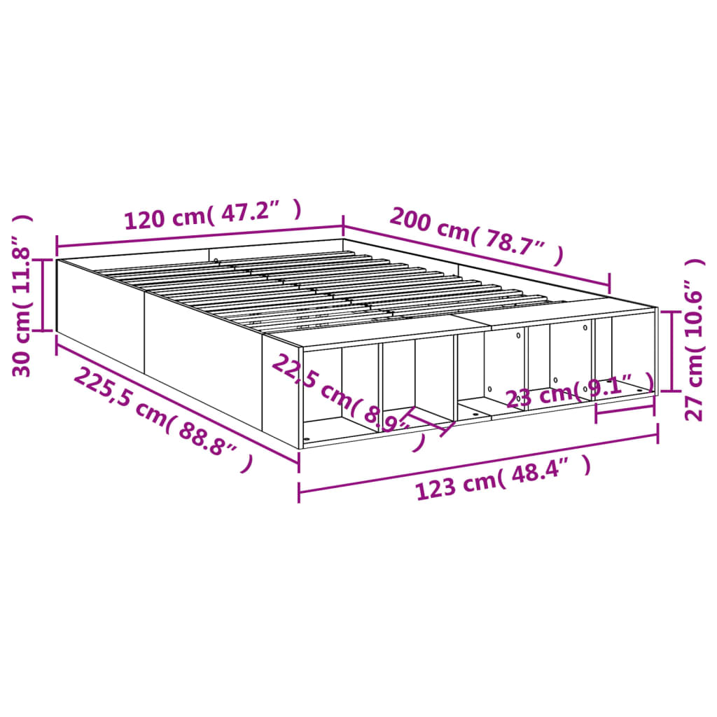 vidaXL sengestel 120x200 cm konstrueret træ røget eg