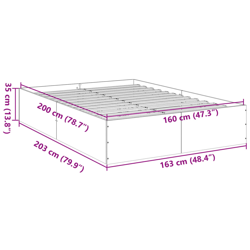 vidaXL sengestel 160x200 cm konstrueret træ grå sonoma-eg