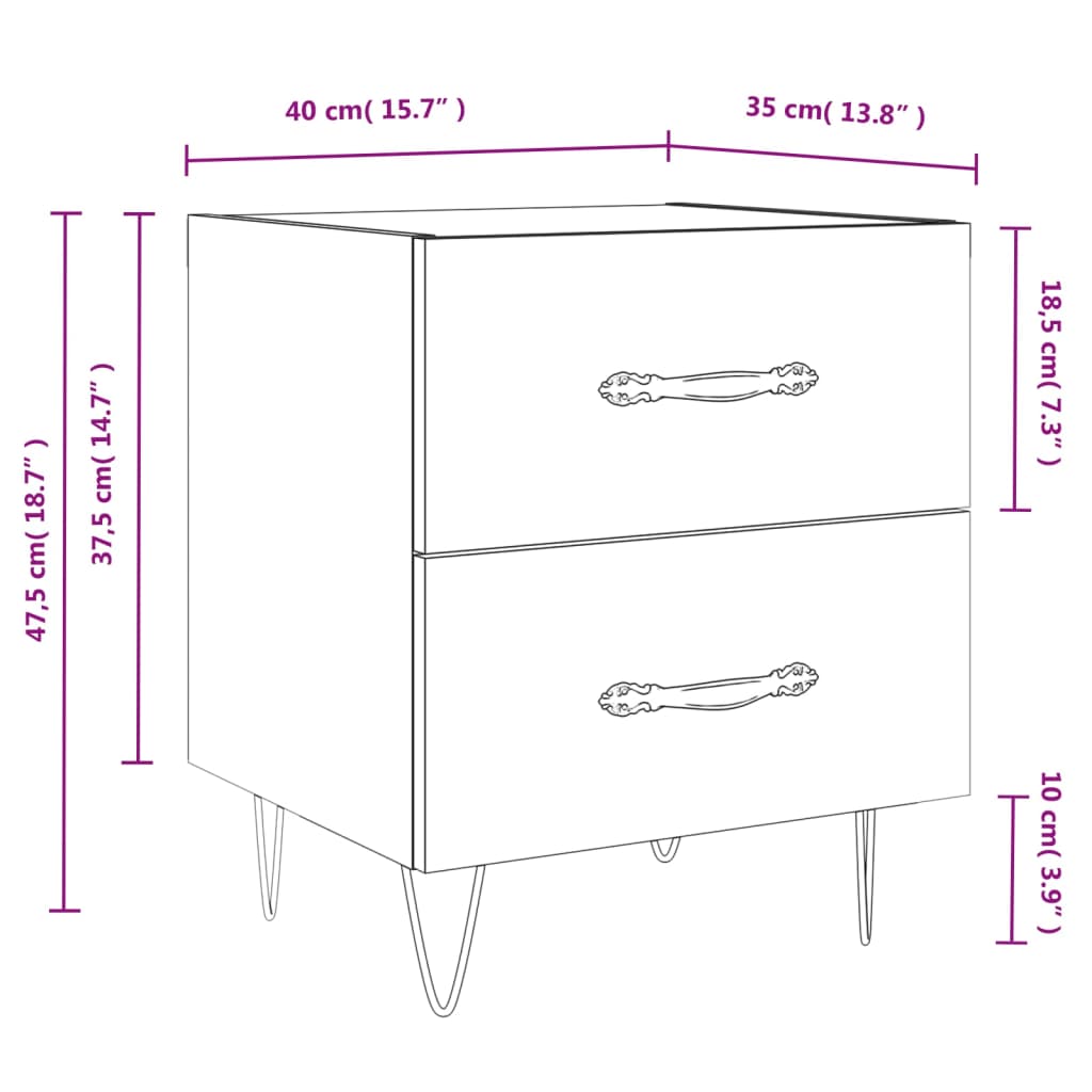 vidaXL sengeborde 2 stk. 40x35x47,5 cm konstrueret træ brunt egetræ