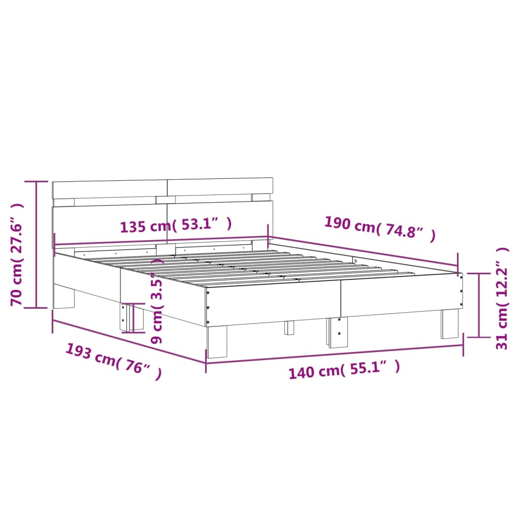 vidaXL sengeramme med sengegavl 135x190 cm konstrueret træ hvid