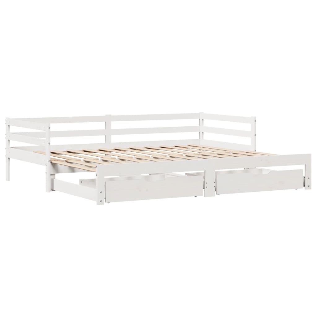 vidaXL daybed med udtræk og skuffer 90x190 cm massivt fyrretræ hvid