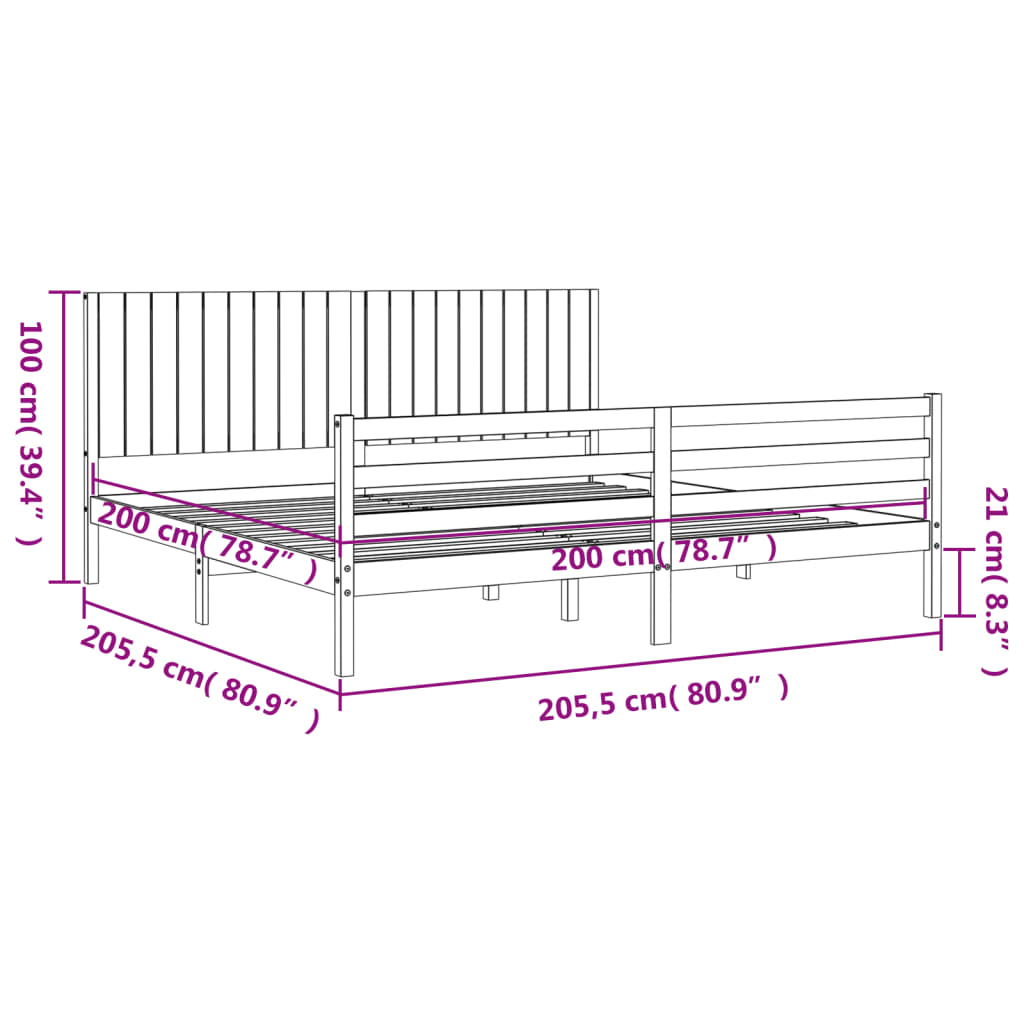 vidaXL sengeramme med sengegavl 200x200 cm massivt træ sort