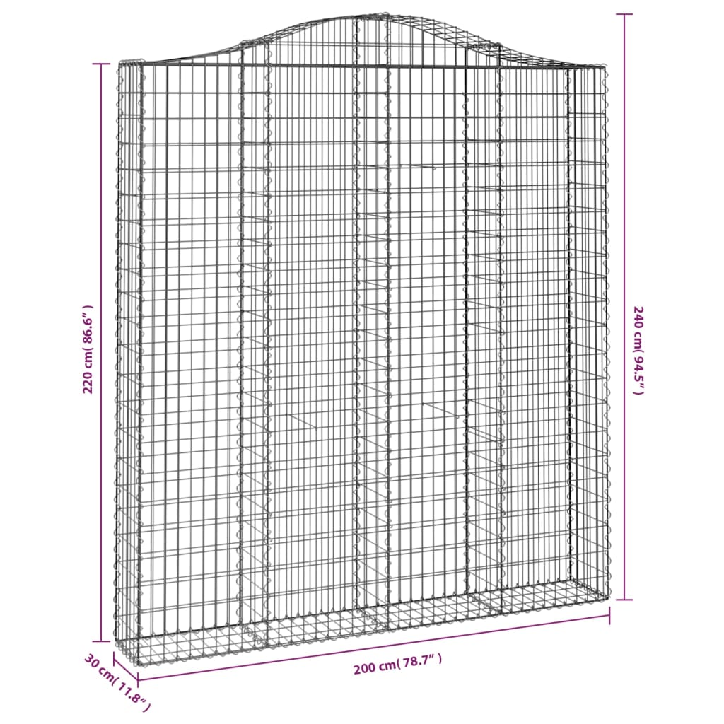 vidaXL buede gabionkurve 4 stk. 200x30x220/240 cm galvaniseret jern