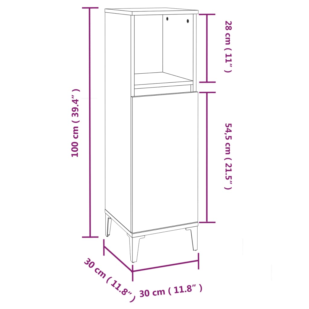 vidaXL badeværelsesskab 30x30x100 cm konstrueret træ hvid