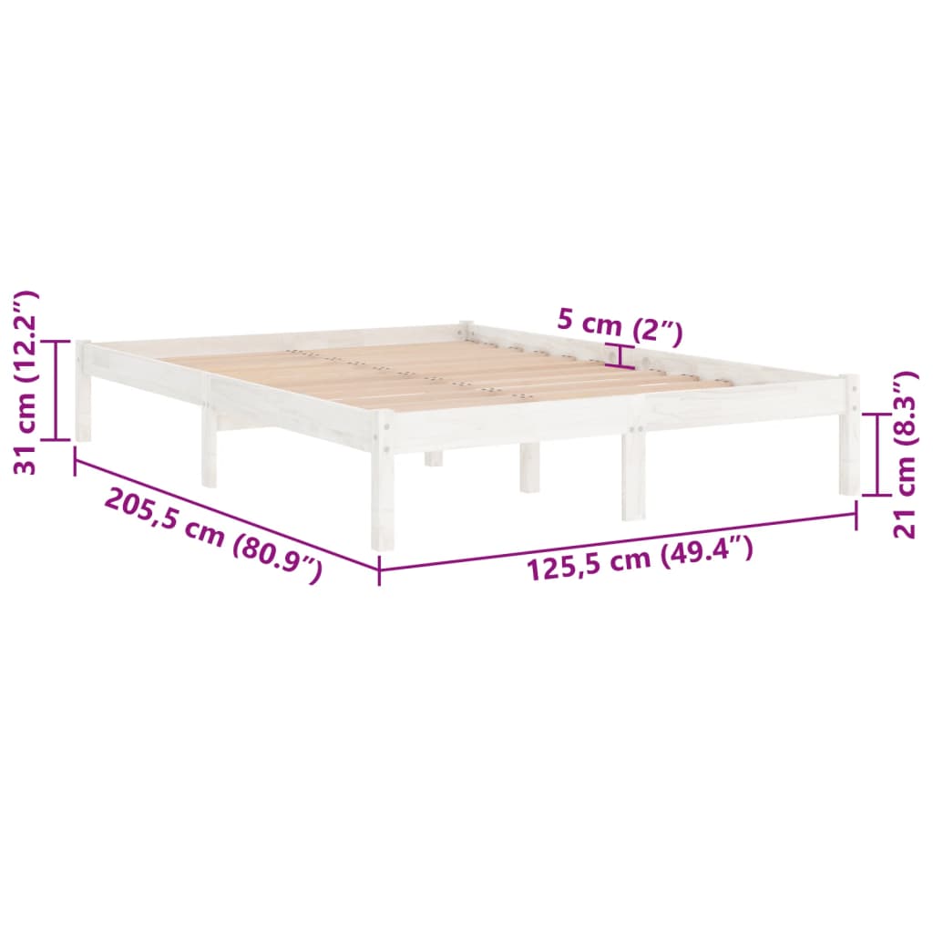 vidaXL sengeramme 120x200 cm massivt fyrretræ hvid