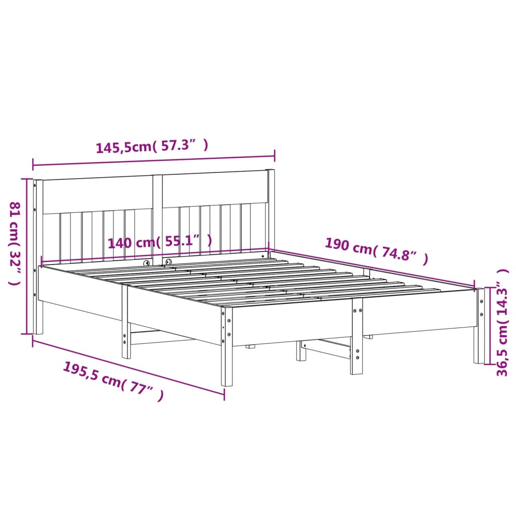 vidaXL sengeramme uden madras 140x190 cm massivt fyrretræ gyldenbrun