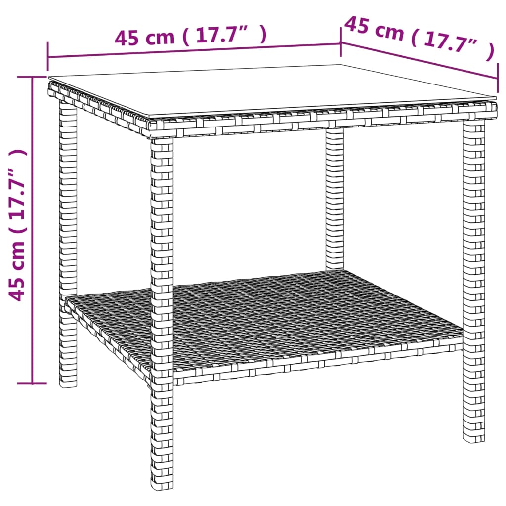 vidaXL sidebord 45x45x45 cm polyrattan og hærdet glas brun