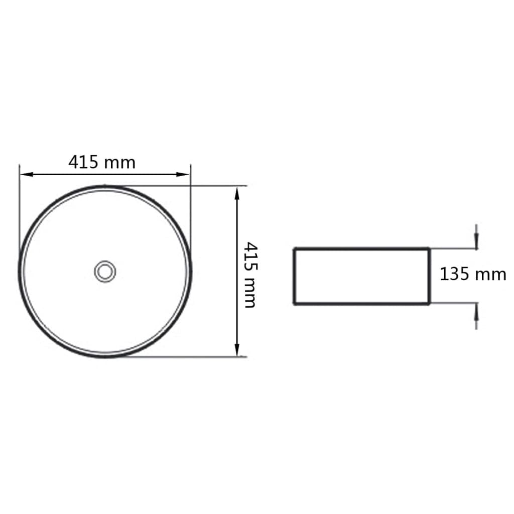 vidaXL håndvask keramik rund sort 41,5 x 13,5 cm