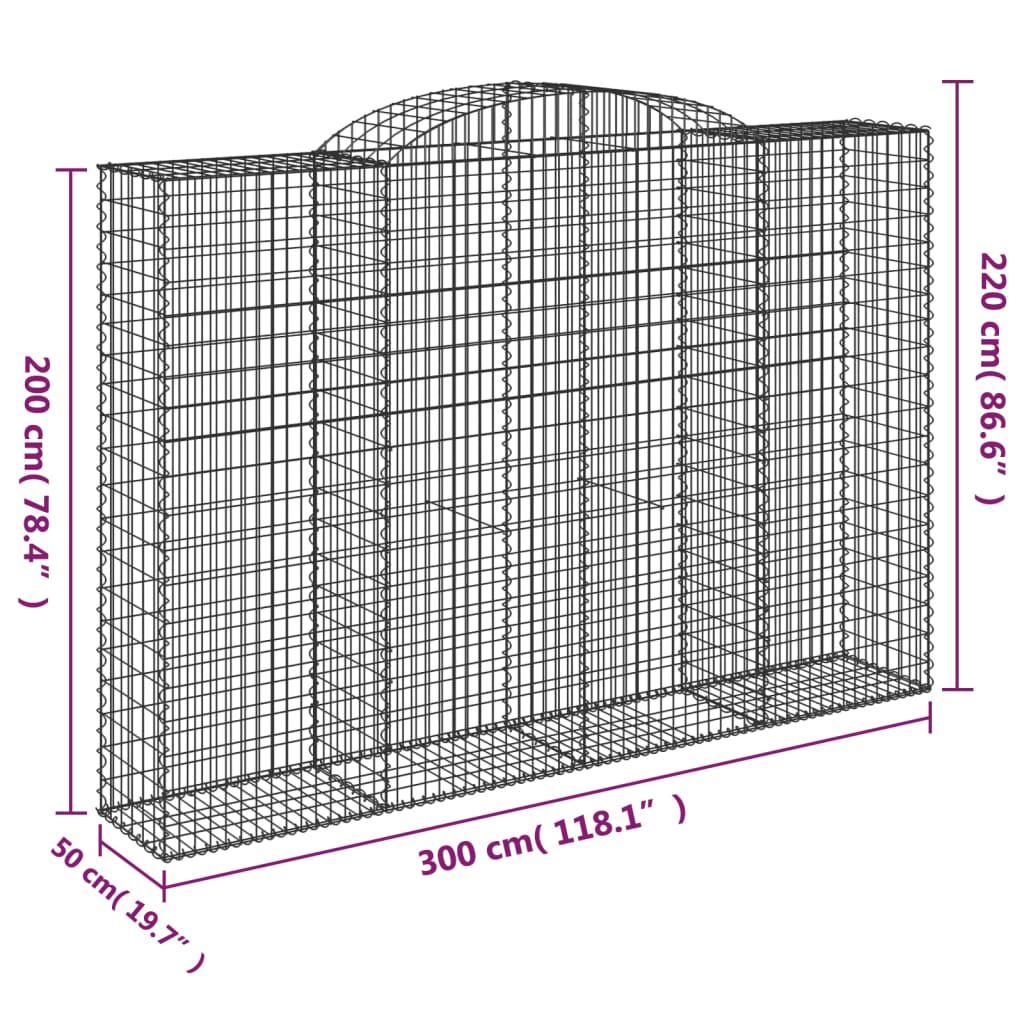 vidaXL buede gabionkurve 9 stk. 300x50x200/220 cm galvaniseret jern