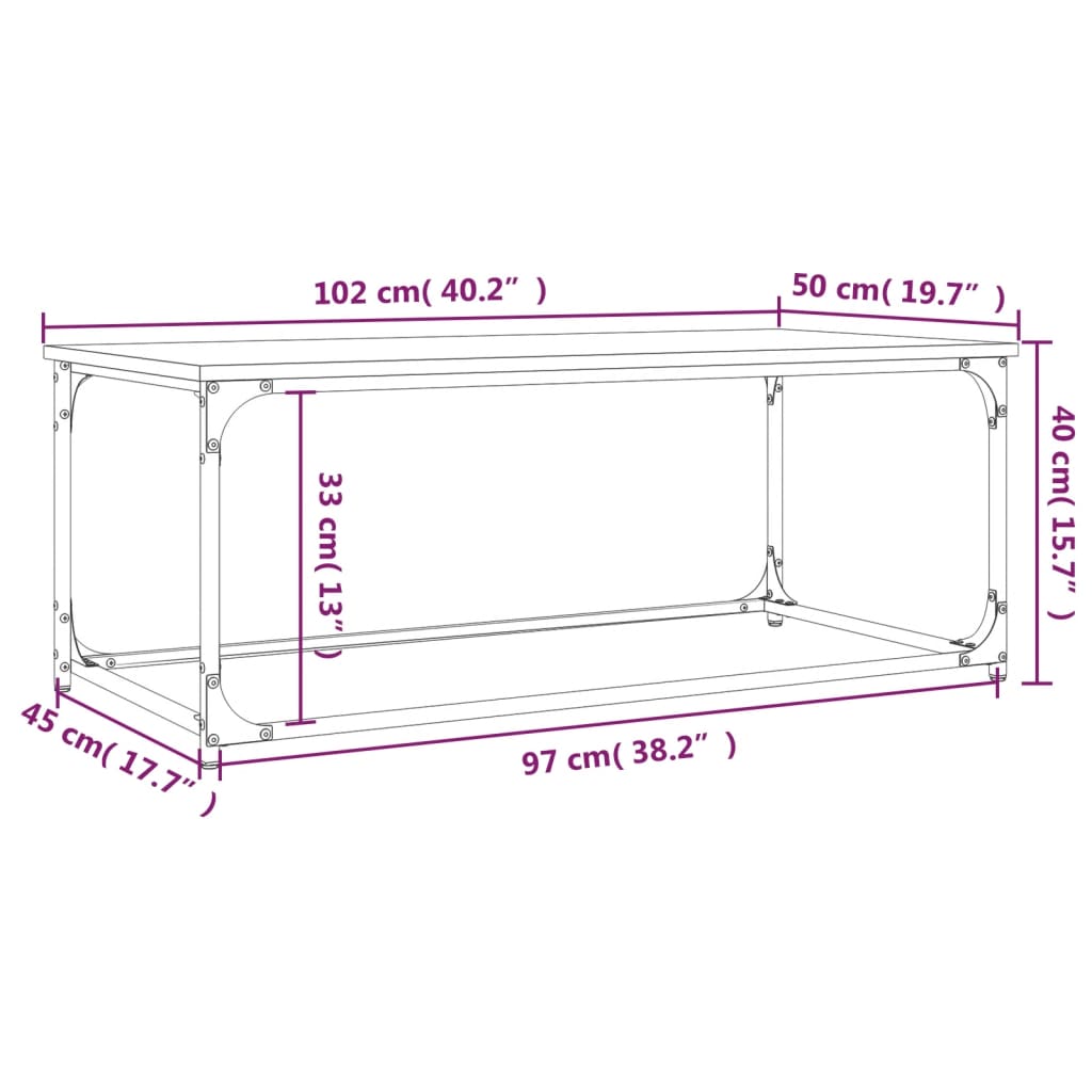 vidaXL sofabord 102x50x40 cm konstrueret træ og jern Sonoma-eg