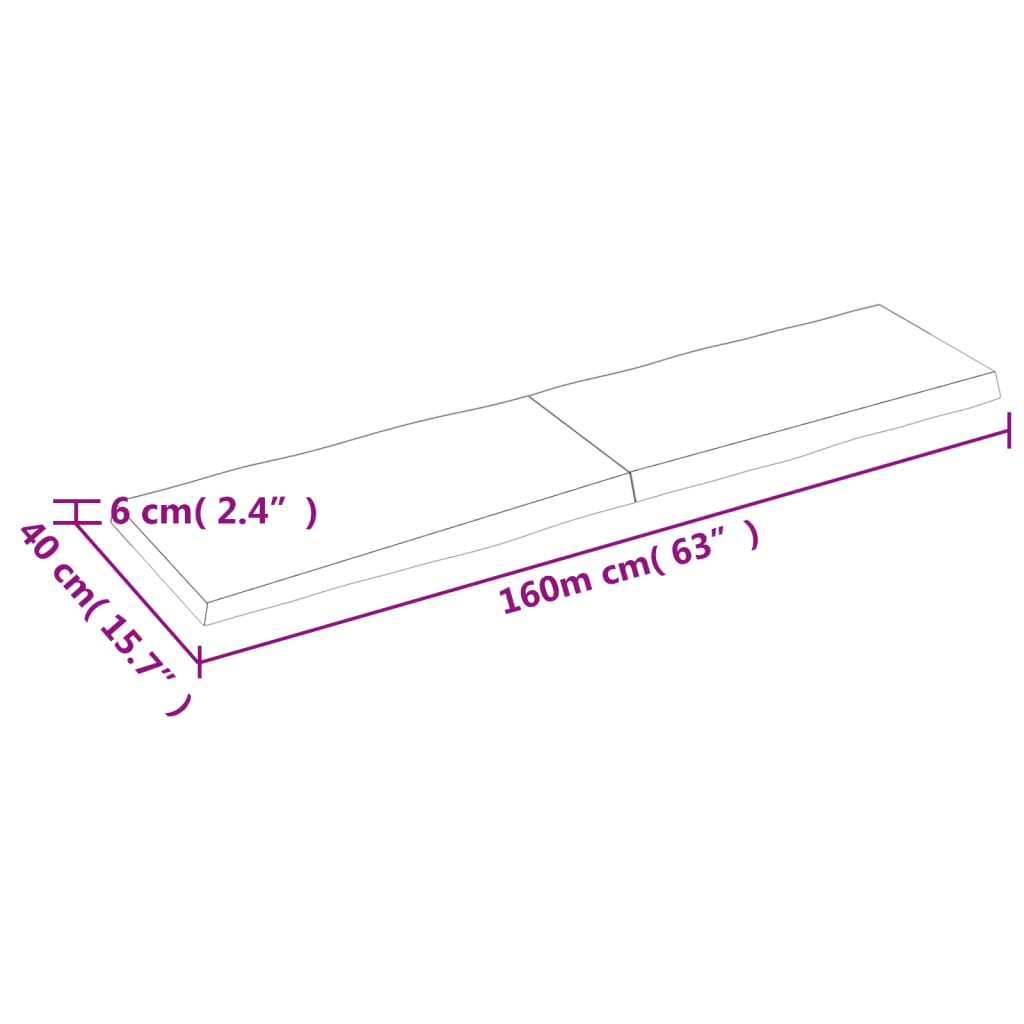 vidaXL bordplade 160x40x(2-6) cm naturlig kant behandlet træ mørkebrun