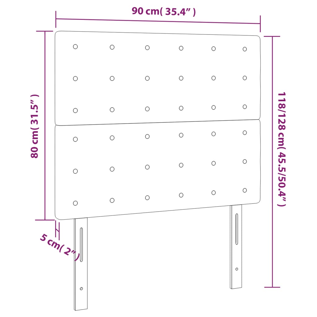 vidaXL sengegavl med LED-lys 90x5x118/128 cm fløjl sort