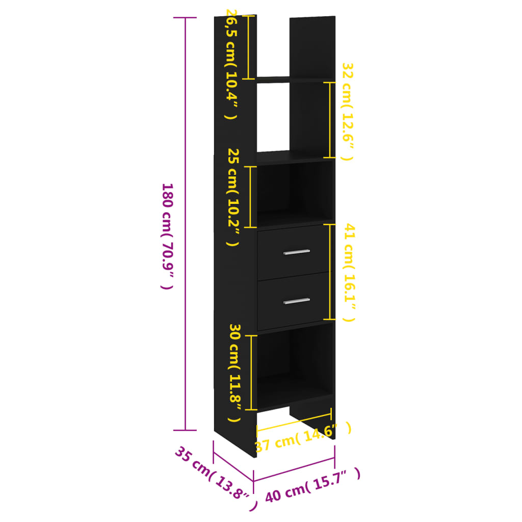 vidaXL bogreol 40x35x180 cm konstrueret træ sort