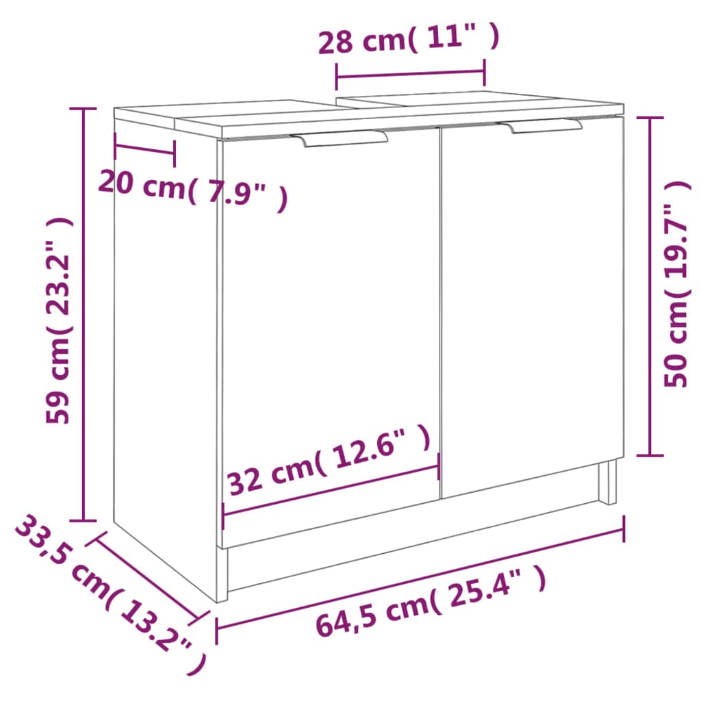 vidaXL badeværelsesskab 64,5x33,5x59 cm konstrueret træ hvid højglans