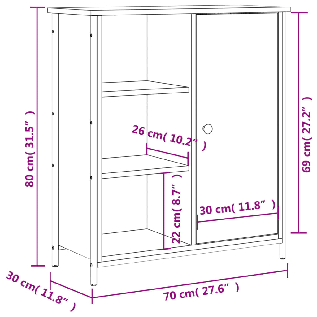 vidaXL skænk 70x30x80 cm konstrueret træ røget egetræsfarve