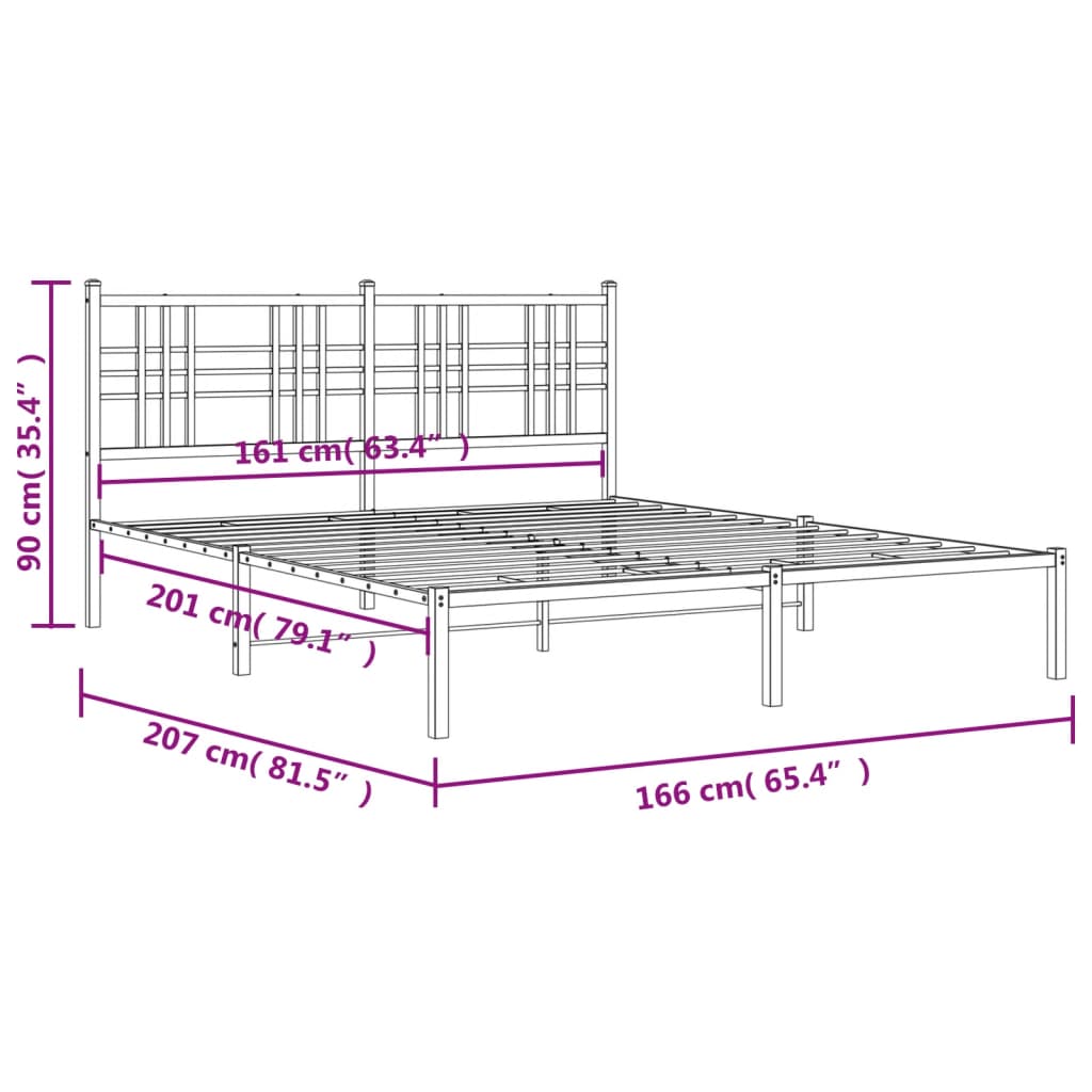 vidaXL sengeramme med sengegavl 160x200 cm metal hvid