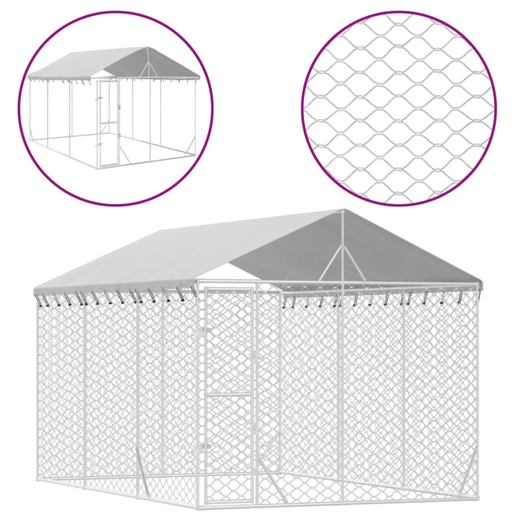 vidaXL udendørs hundegård med tag 3x4,5x2,5 m galvaniseret stål sølv