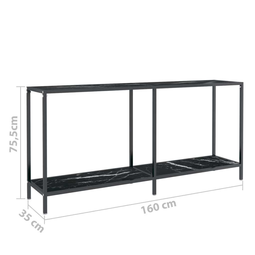 vidaXL konsolbord 160x35x75,5 cm hærdet glas sort