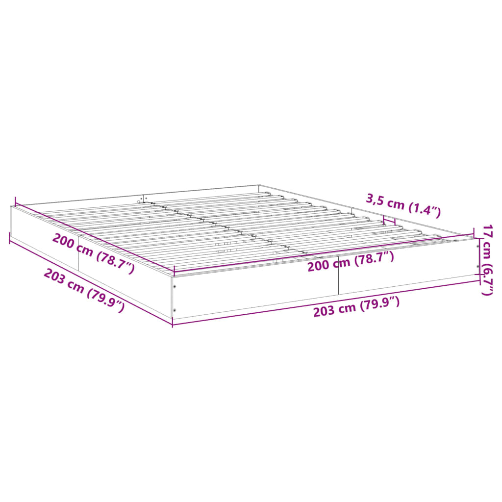 vidaXL sengestel 200x200 cm konstrueret træ sonoma-eg