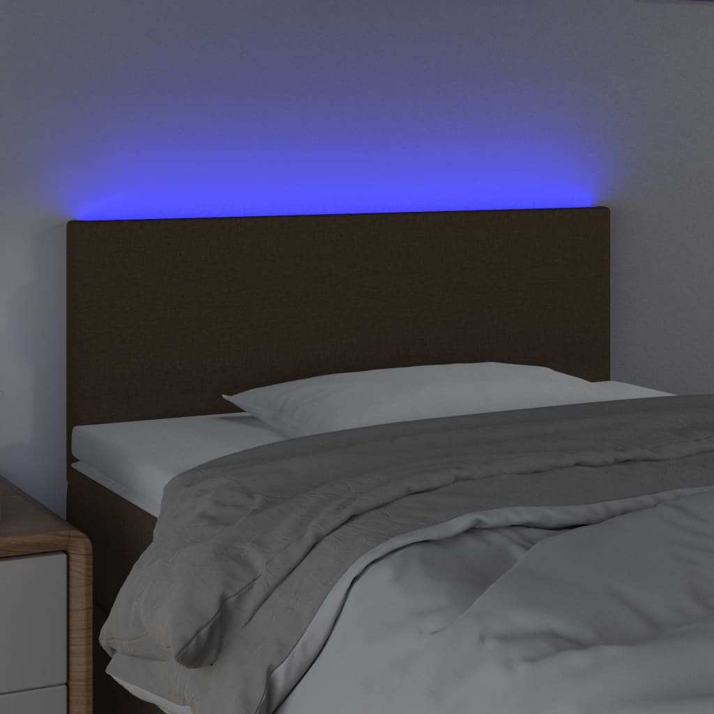 vidaXL sengegavl med LED-lys 100x5x78/88 cm stof mørkebrun