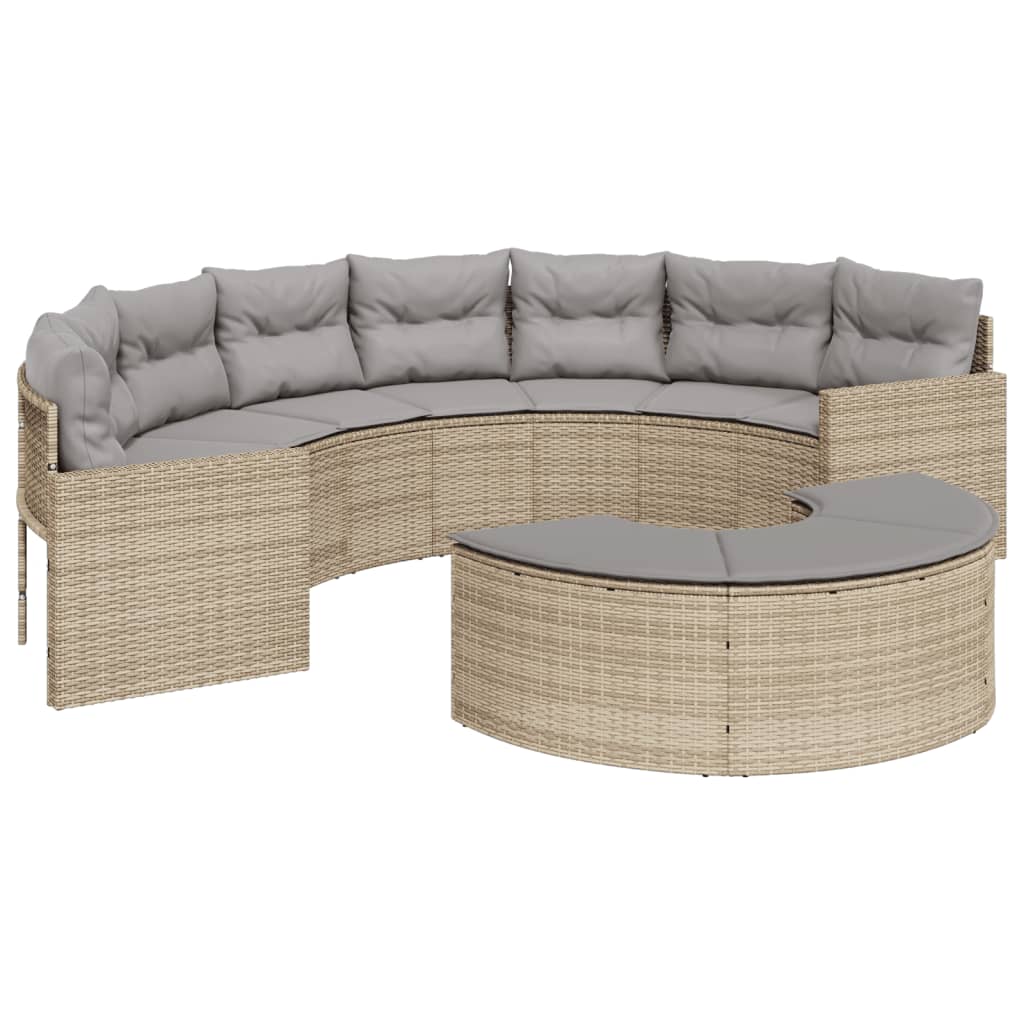 vidaXL havesofa med hynder halvrund polyrattan beige