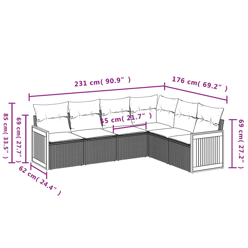 vidaXL sofasæt til haven 6 dele med hynder polyrattan beige