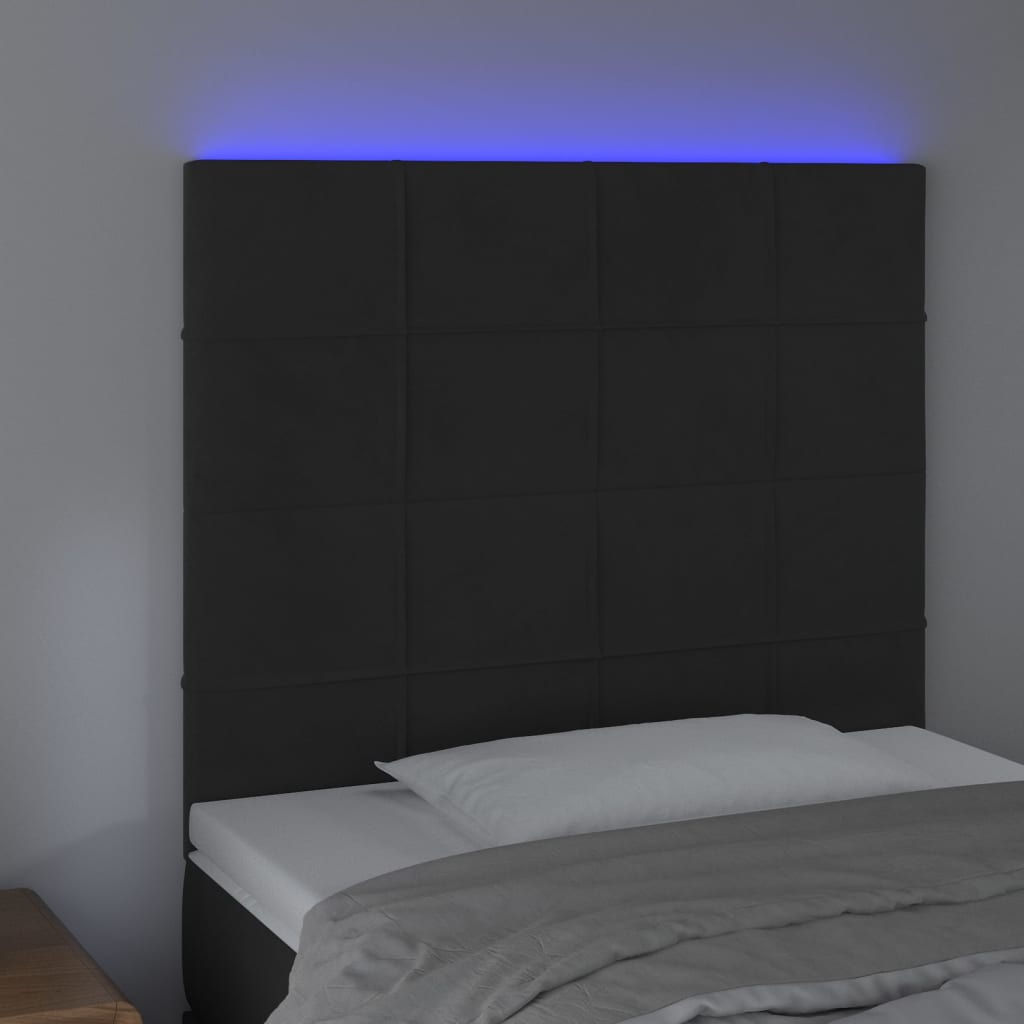 vidaXL sengegavl med LED-lys 90x5x118/128 cm fløjl sort