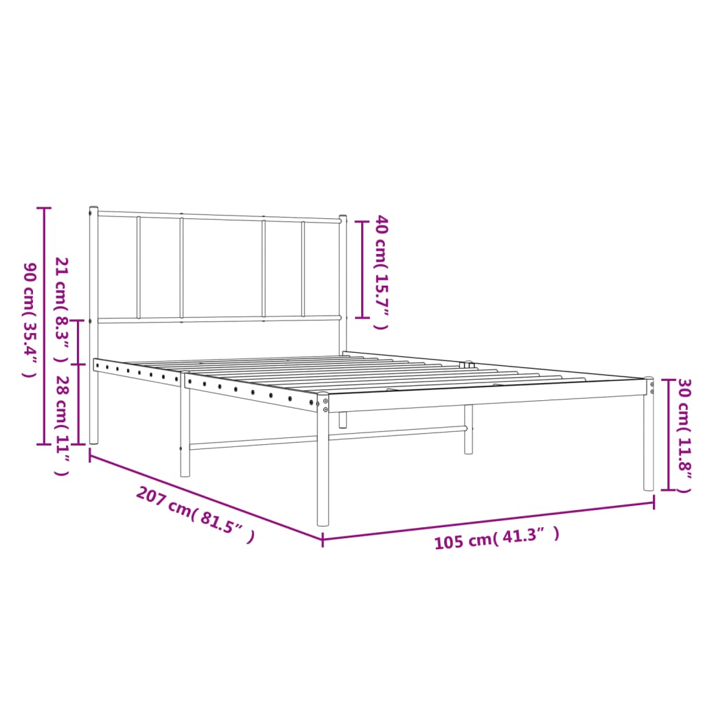 vidaXL sengeramme med sengegavl 100x200 cm metal sort