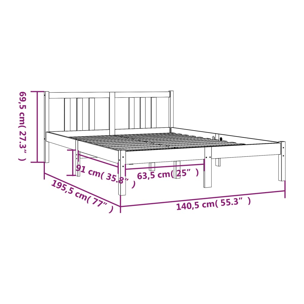 vidaXL sengeramme 135x190 cm Double massivt fyrretræ grå