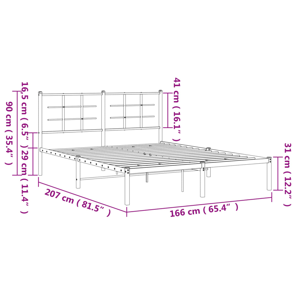 vidaXL sengeramme med sengegavl 160x200 cm metal hvid