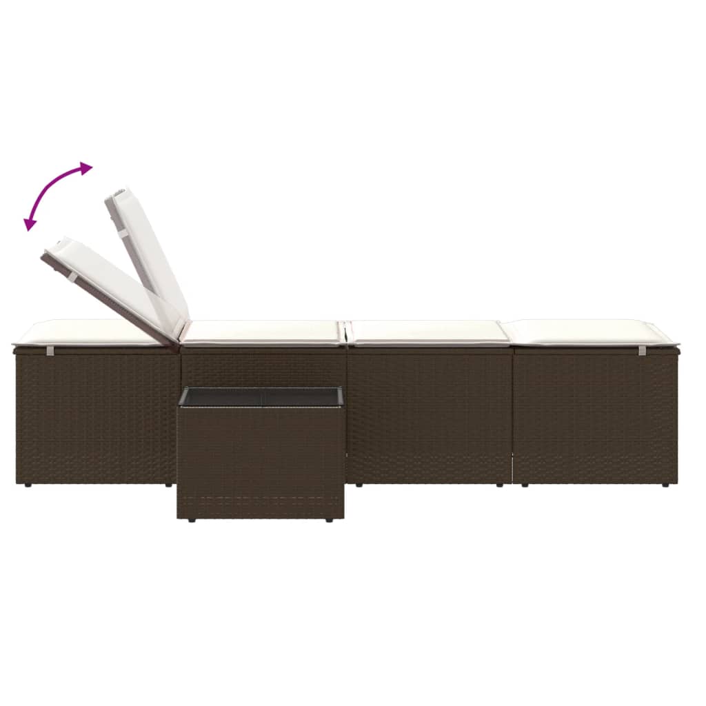 vidaXL liggestole 2 stk. med bord polyrattan brun