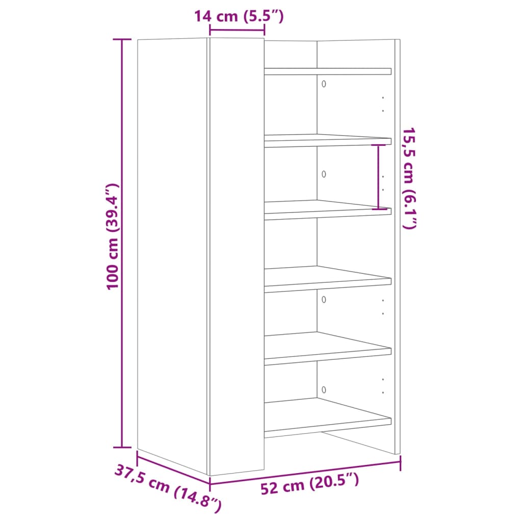 vidaXL skoreol 52x37,5x100 cm konstrueret træ betongrå