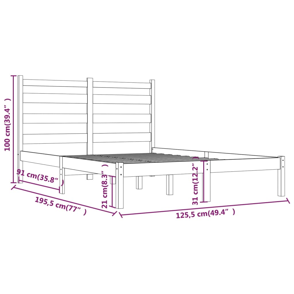 vidaXL sengestel 120x190 cm Small Double massivt fyrretræ sort