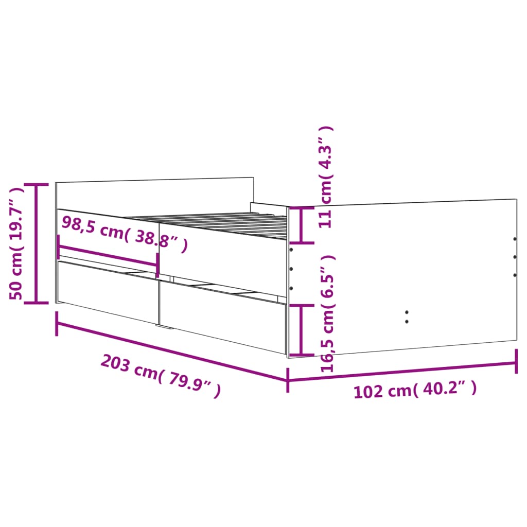 vidaXL sengestel med skuffer 100x200 cm sonoma-eg