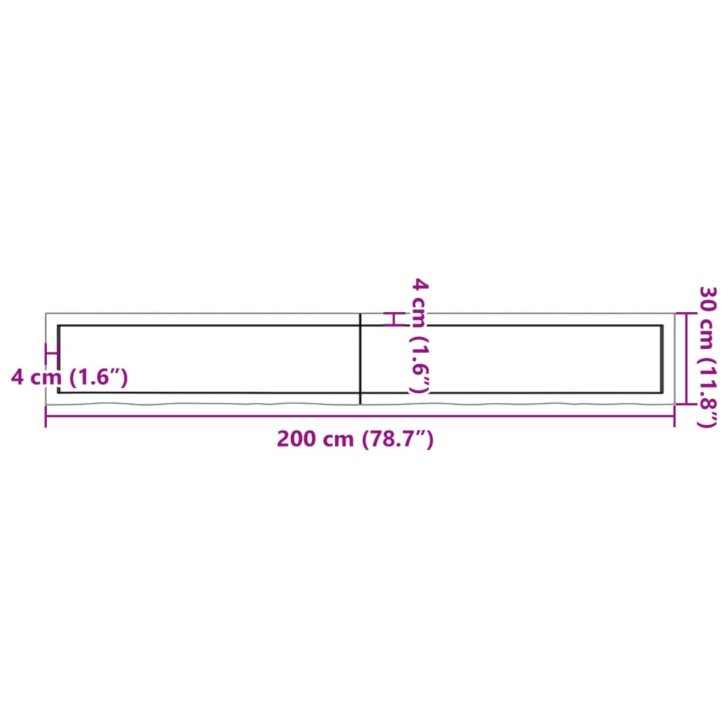 vidaXL væghylde 200x30x(2-6) cm ubehandlet massivt egetræ