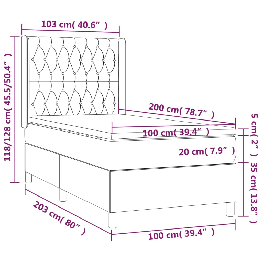 vidaXL kontinentalseng med madras 100x200 cm stof mørkebrun