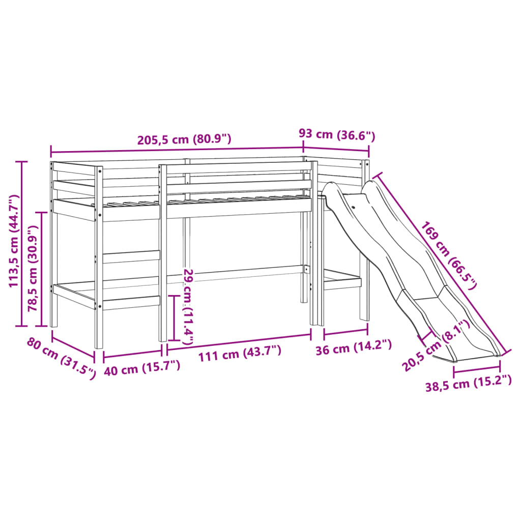 vidaXL højseng med gardiner 80x200 cm massivt fyrretræ blå