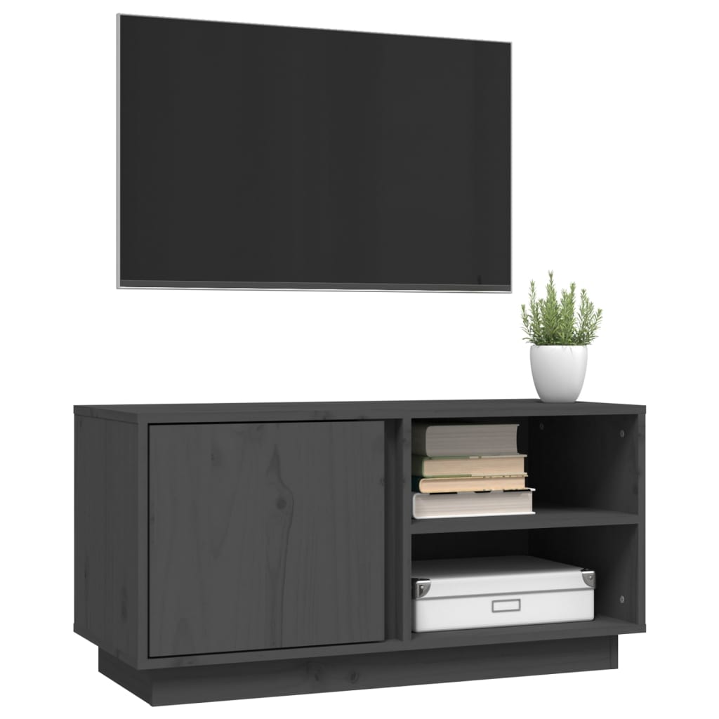 vidaXL tv-bord 80x35x40,5 cm massivt fyrretræ grå