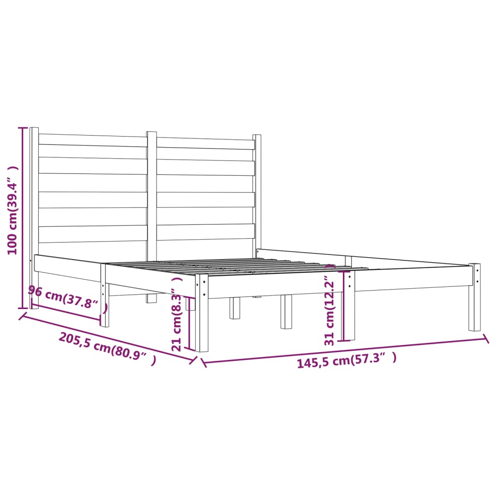 vidaXL sengeramme 140x200 cm massivt fyrretræ sort