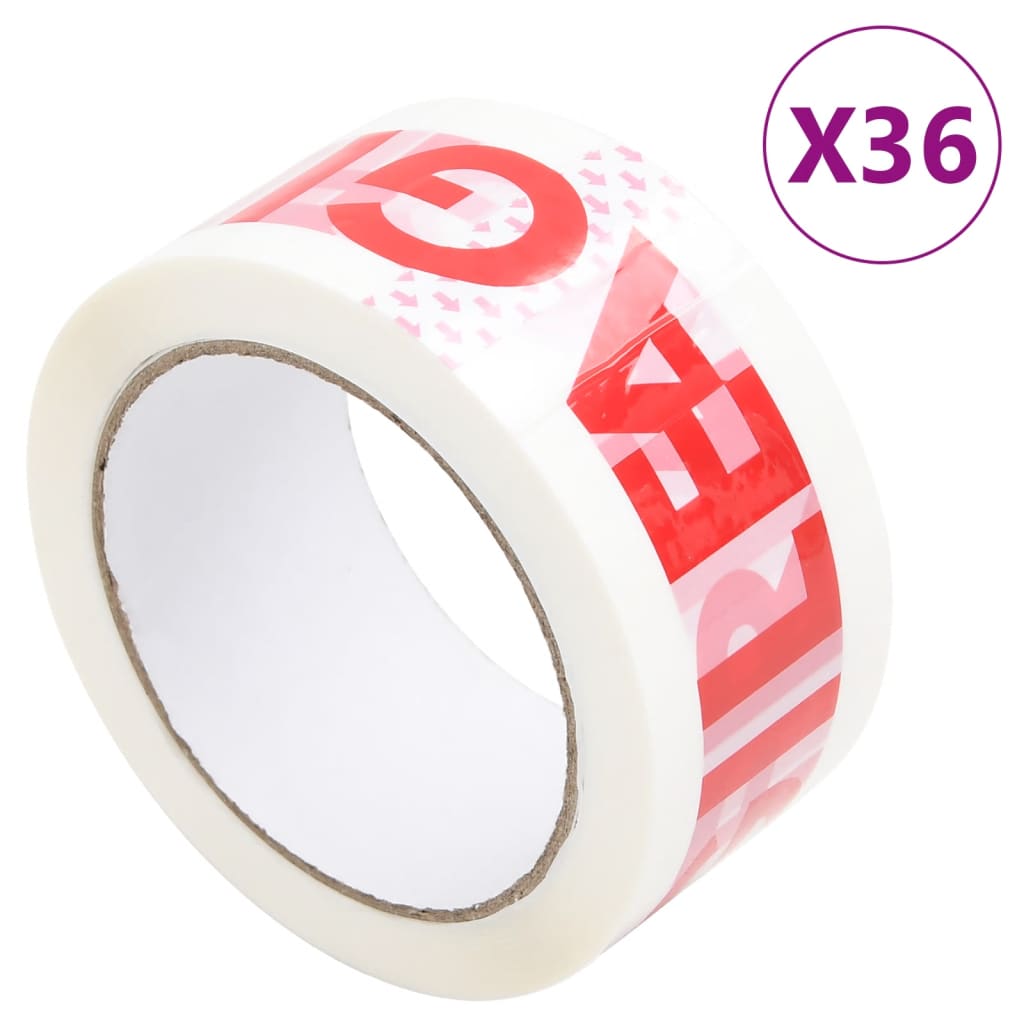 vidaXL pakketape 36 stk. 48 mm x 66 m FRAGILE-print hvid